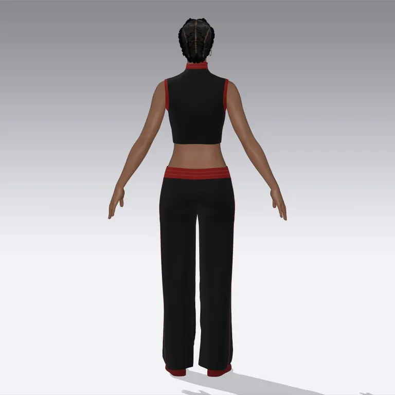 Ensemble sportswear noir-rouge, face, design de mode numérique, Ghazal Alidoost