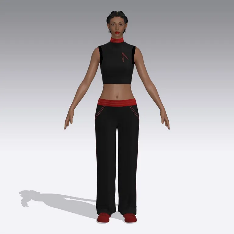Ensemble sportswear noir-rouge, autre profil, design de mode numérique, Ghazal Alidoost