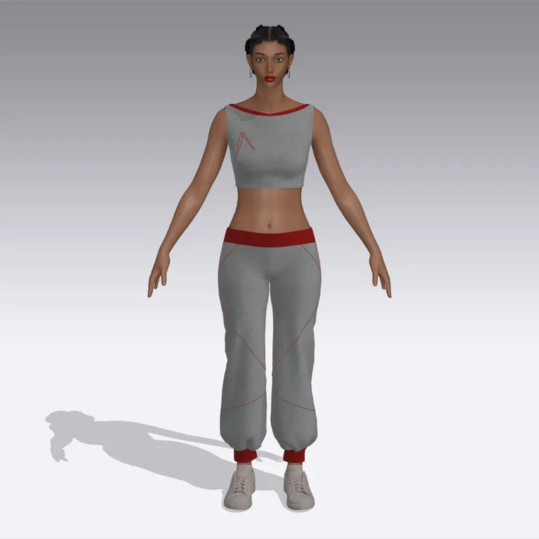 Ensemble sportswear gris-rouge, profil, design de mode numérique, Ghazal Alidoost