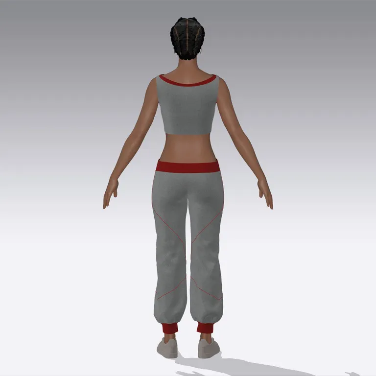 Ensemble sportswear gris-rouge, autre angle, design de mode numérique, Ghazal Alidoost