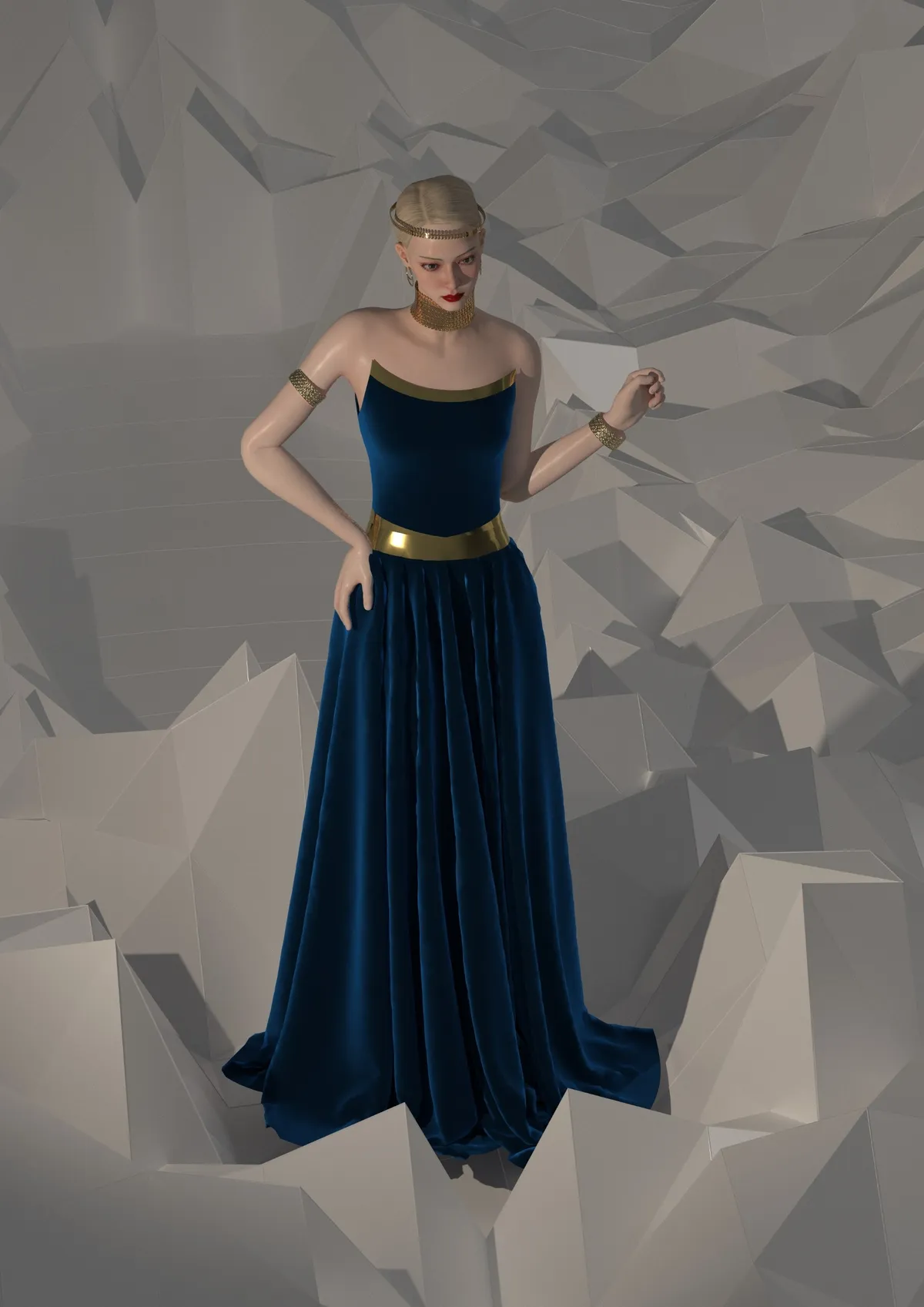 Jupe ample fleurie bleu-vert avec haut ajusté, design de mode numérique, Ghazal Alidoost