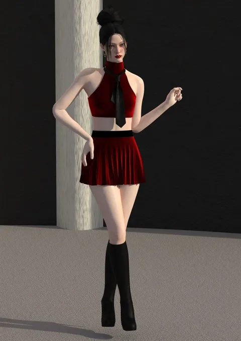 Crop rouge et mini-jupe assortie, design de mode numérique, Ghazal Alidoost