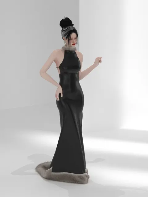 Robe colonne noire, dos, design de mode numérique, Ghazal Alidoost