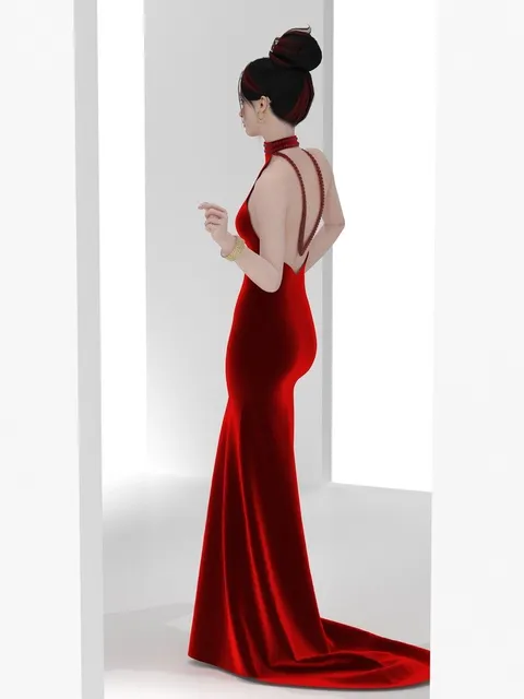Robe sirène rouge, vue de dos, design de mode numérique, Ghazal Alidoost