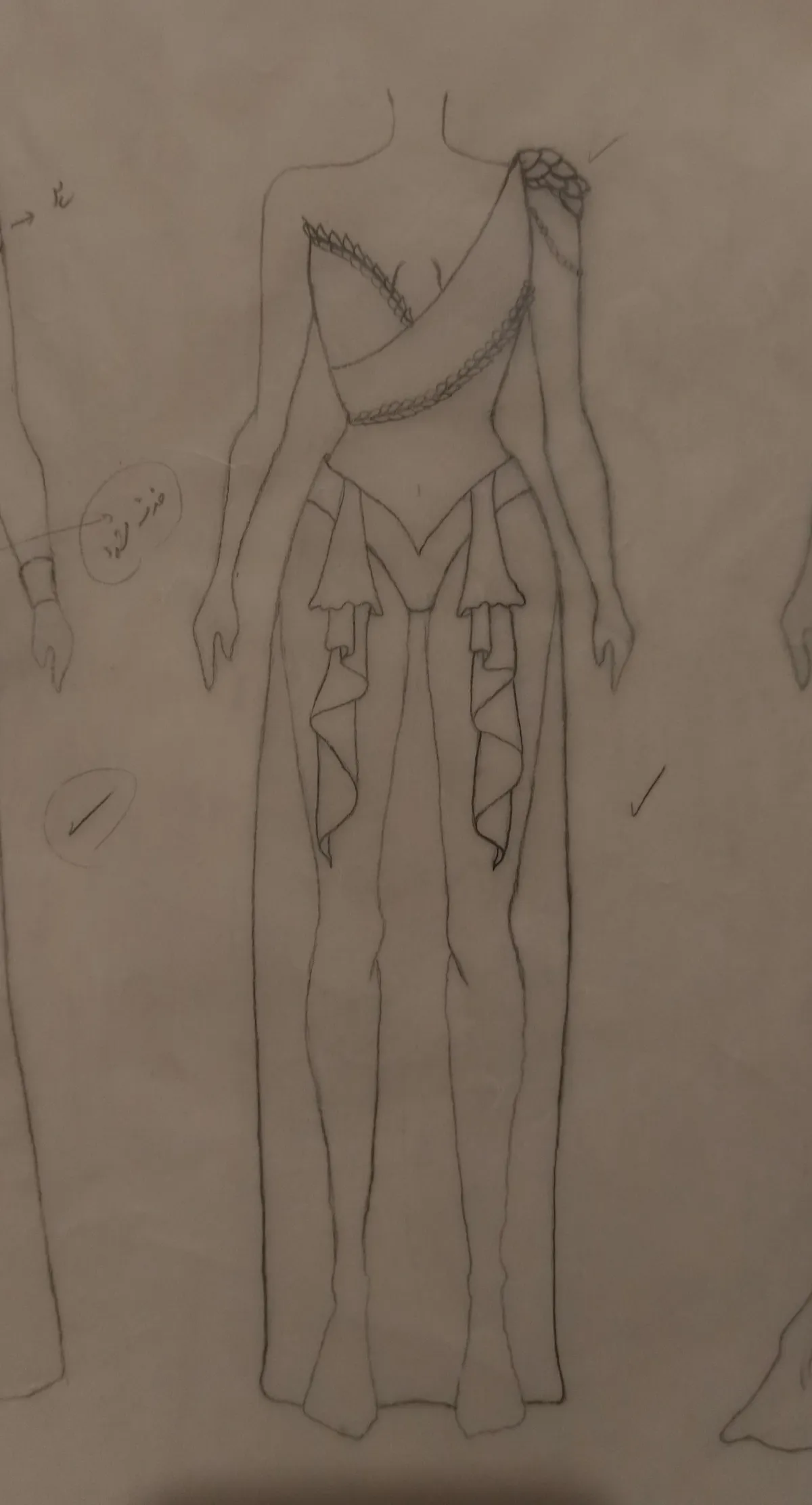Fashion sketch: draped gown concept, digital fashion design by Ghazal Alidoost