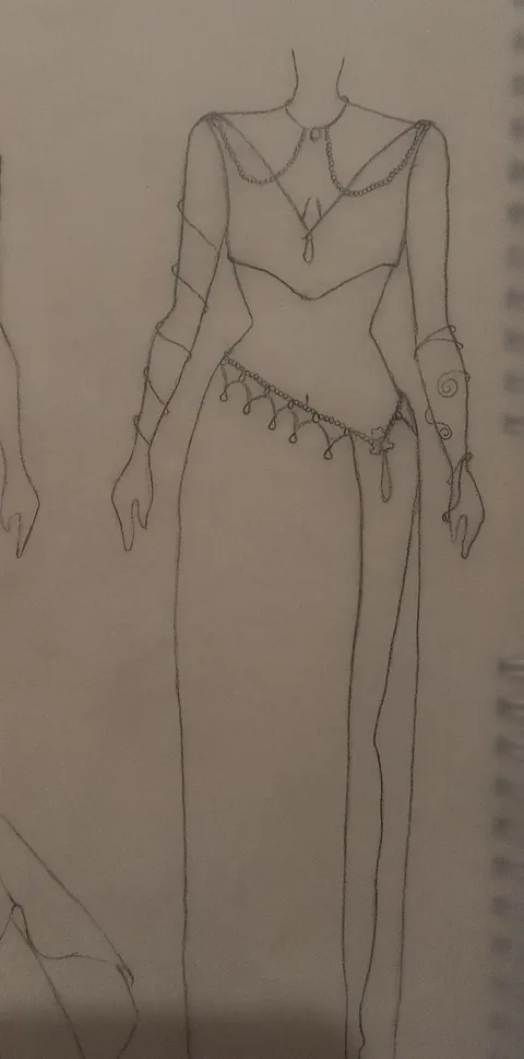 Fashion sketch: corsetry detail drawing, digital fashion design by Ghazal Alidoost