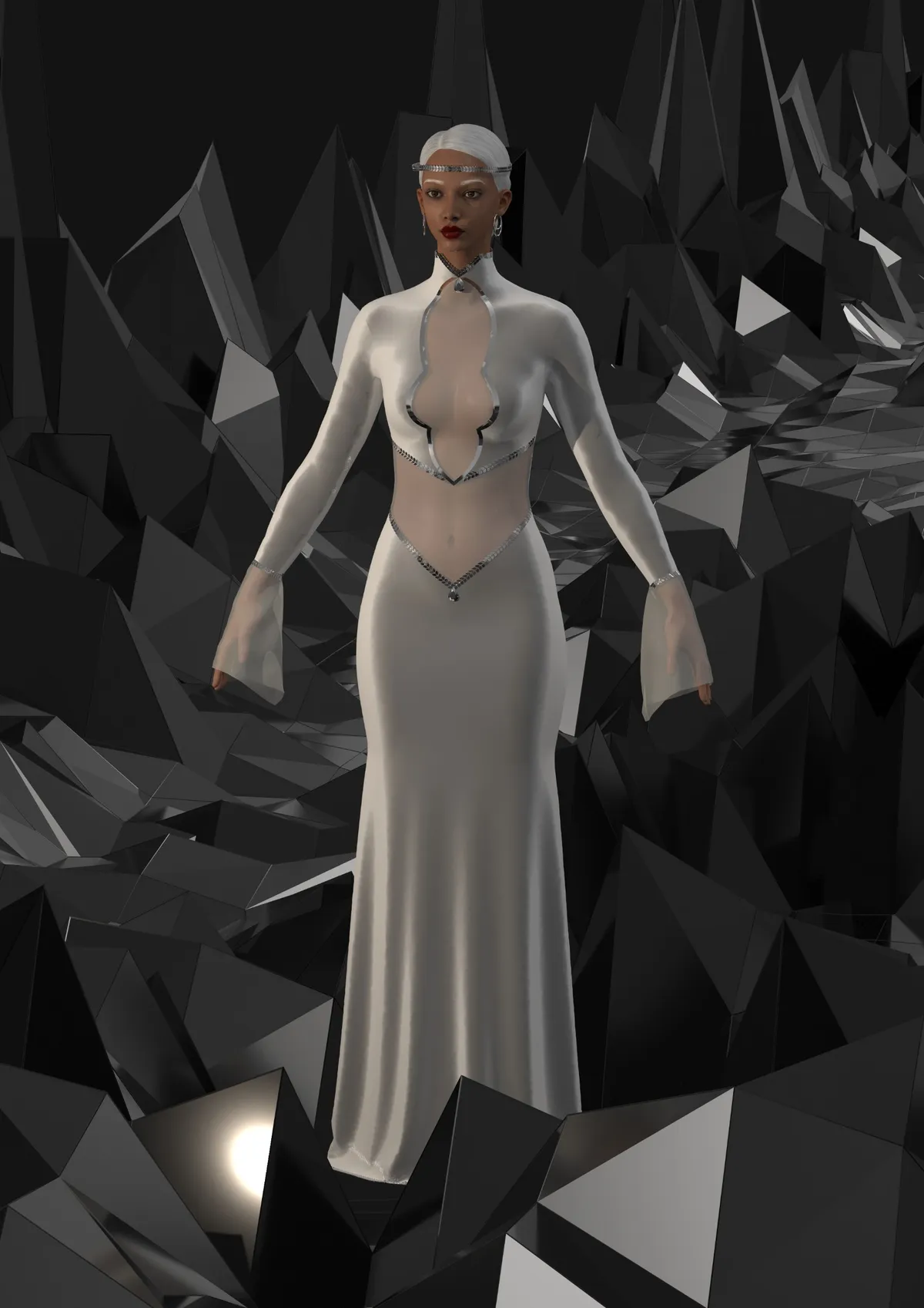 Black and white avant-garde look, alternate view, digital fashion design by Ghazal Alidoost