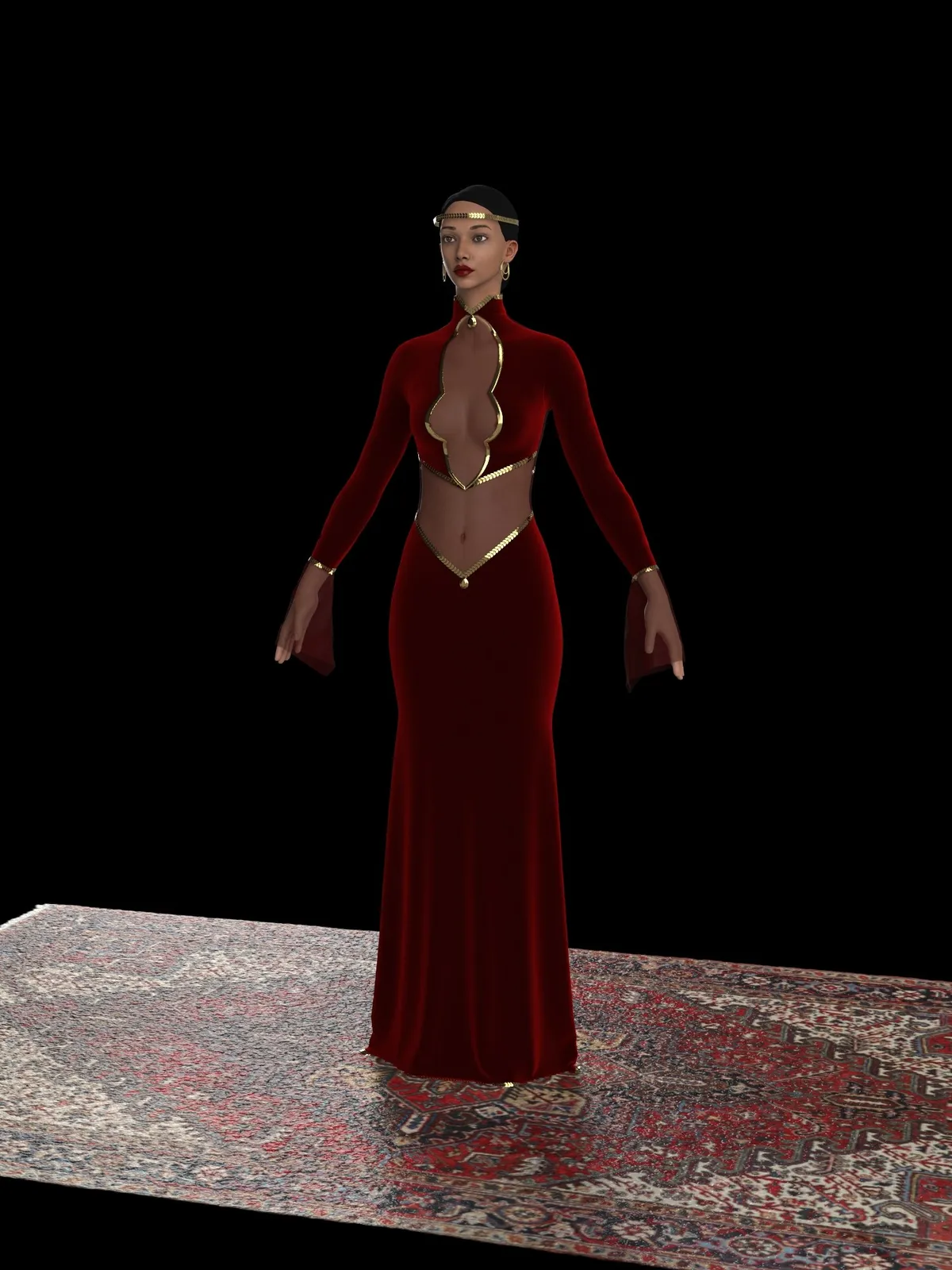 Robe cérémonielle rouge et blanche à écharpe, design de mode numérique, Ghazal Alidoost