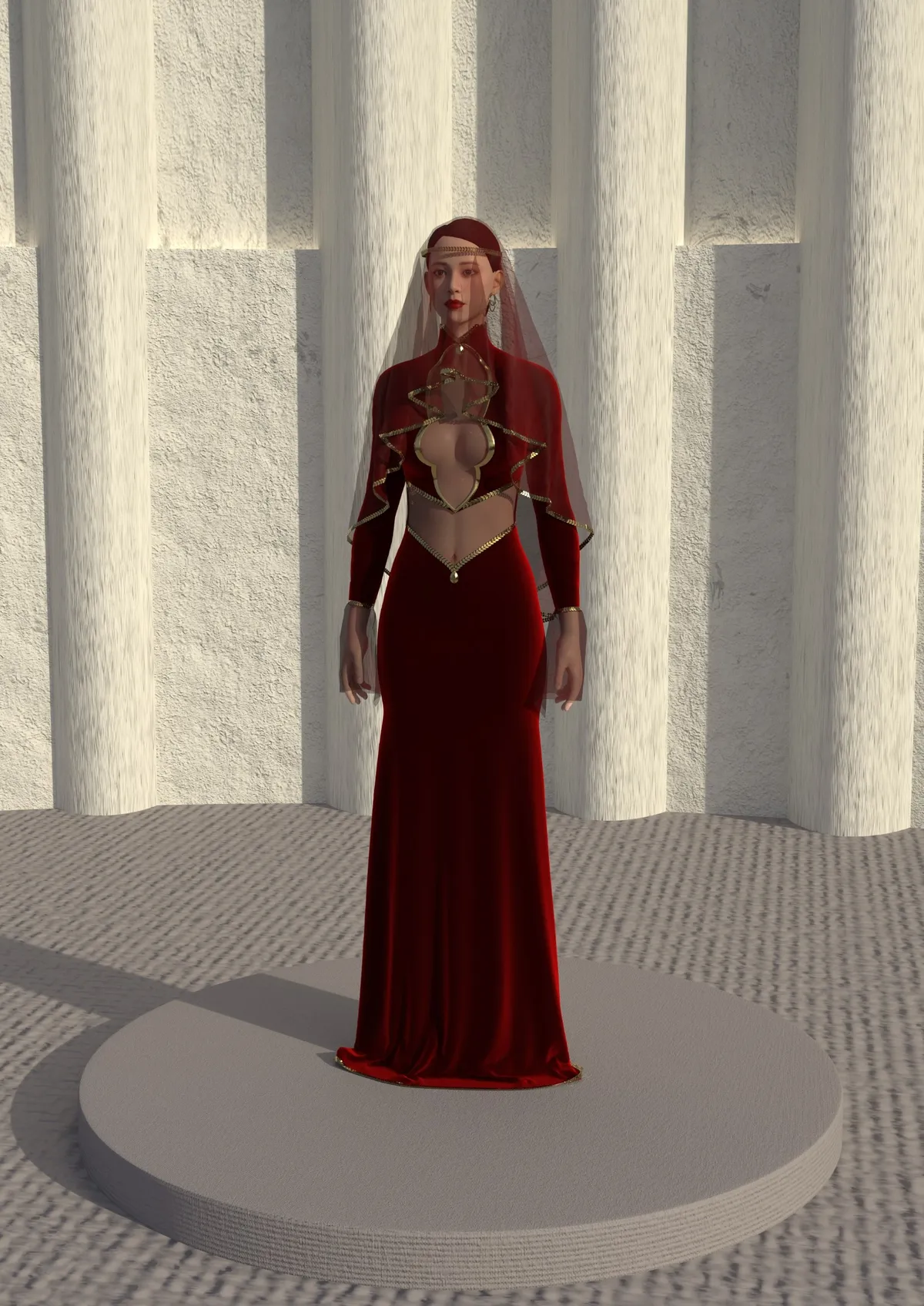 Robe cérémonielle rouge et blanche, profil, design de mode numérique, Ghazal Alidoost
