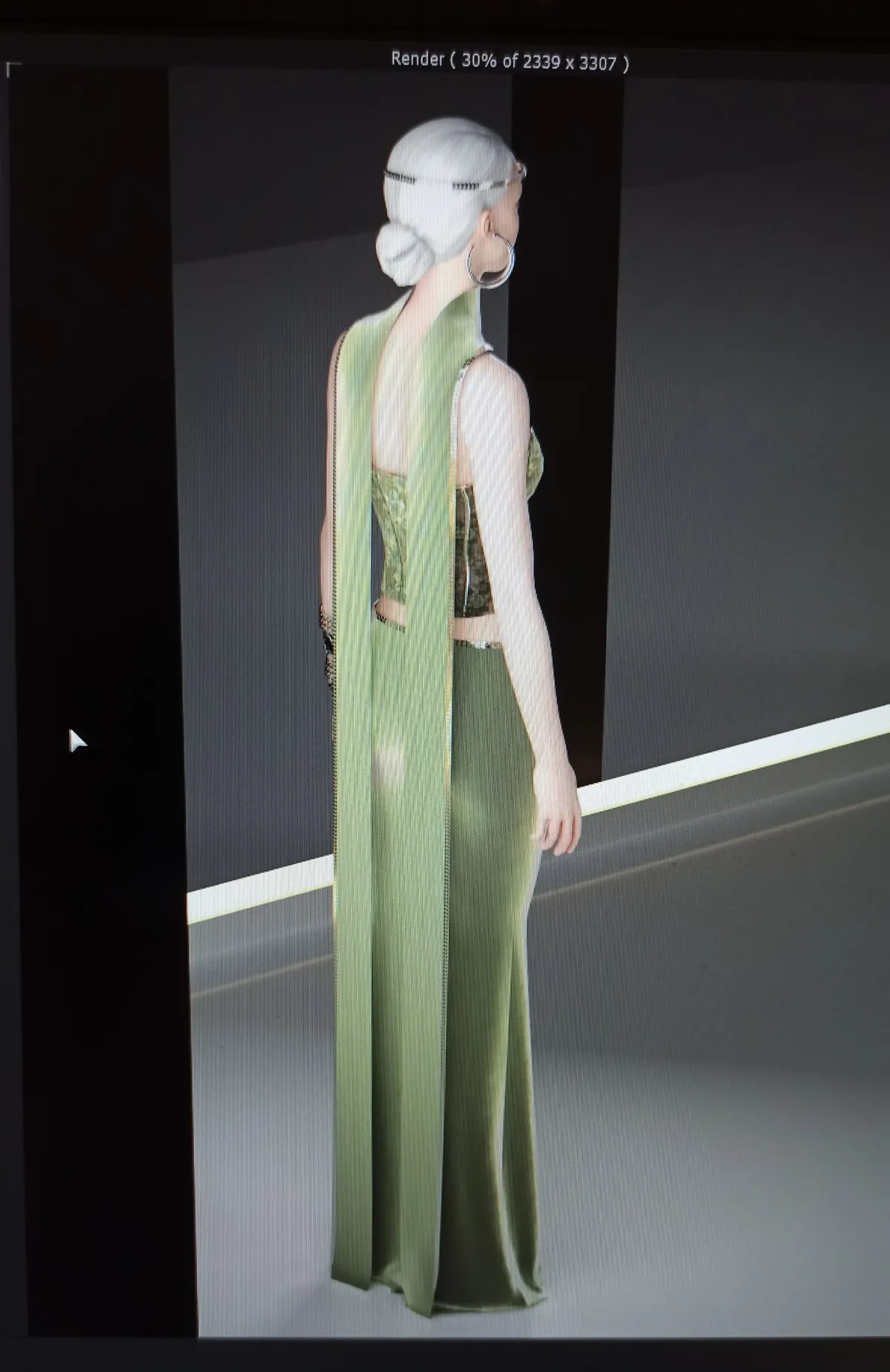Robe vert pâle, construction numérique en cours, design de mode numérique, Ghazal Alidoost