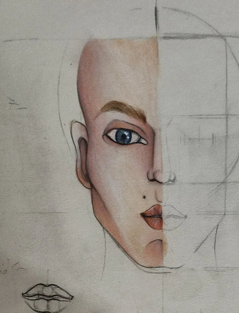 Portrait study in graphite, digital fashion design by Ghazal Alidoost