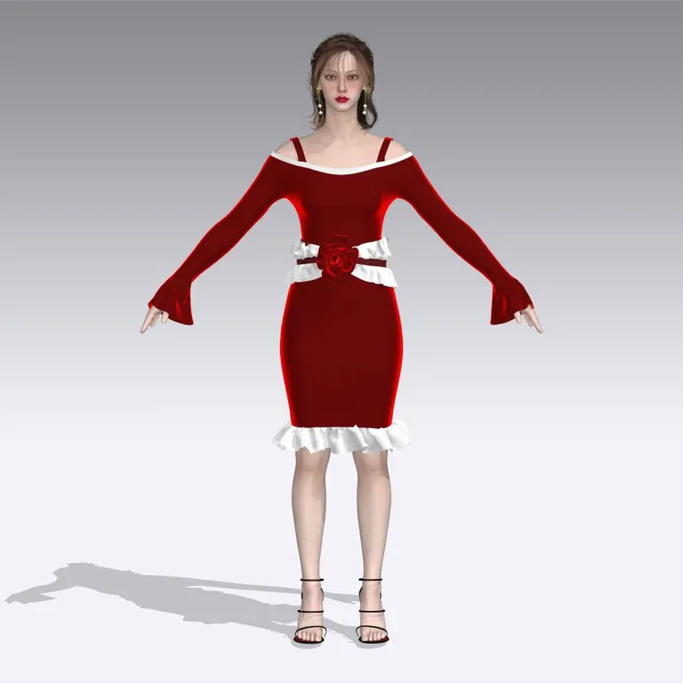 Robe festive rouge à nœud, design de mode numérique, Ghazal Alidoost