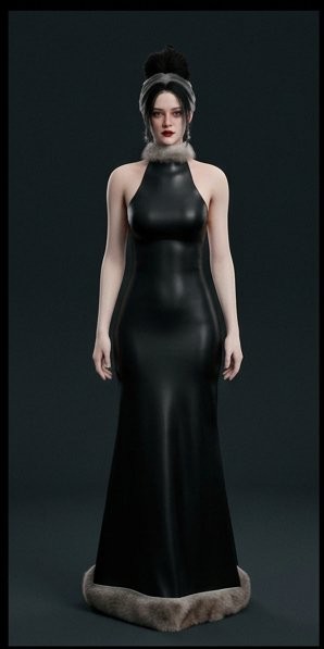 black leather fur column
