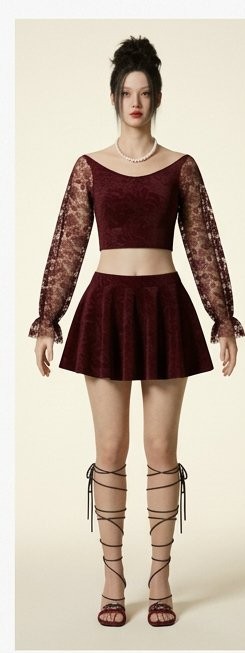 burgundy lace set