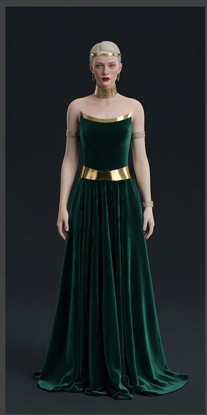 emerald velvet pleat gown