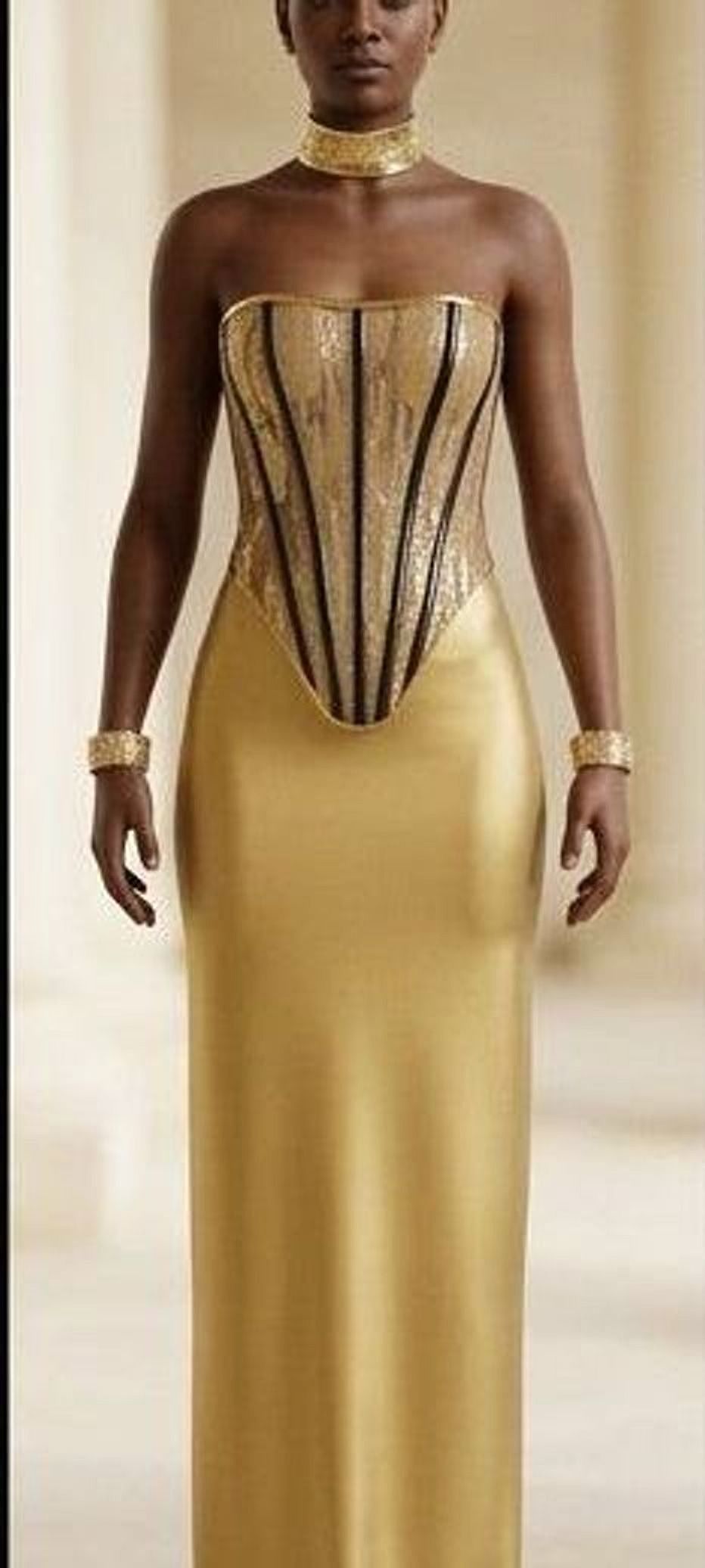 gold brocade corset gown