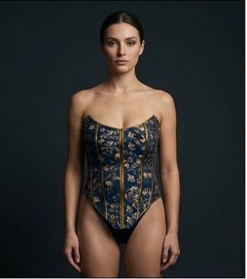 navy brocade corset