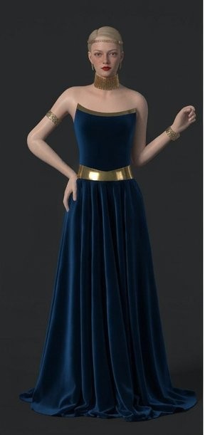 navy velvet pleat gown