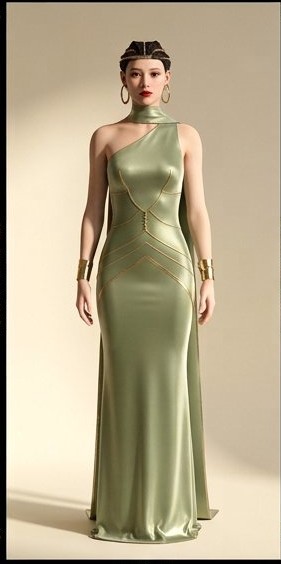 sage scarf gown